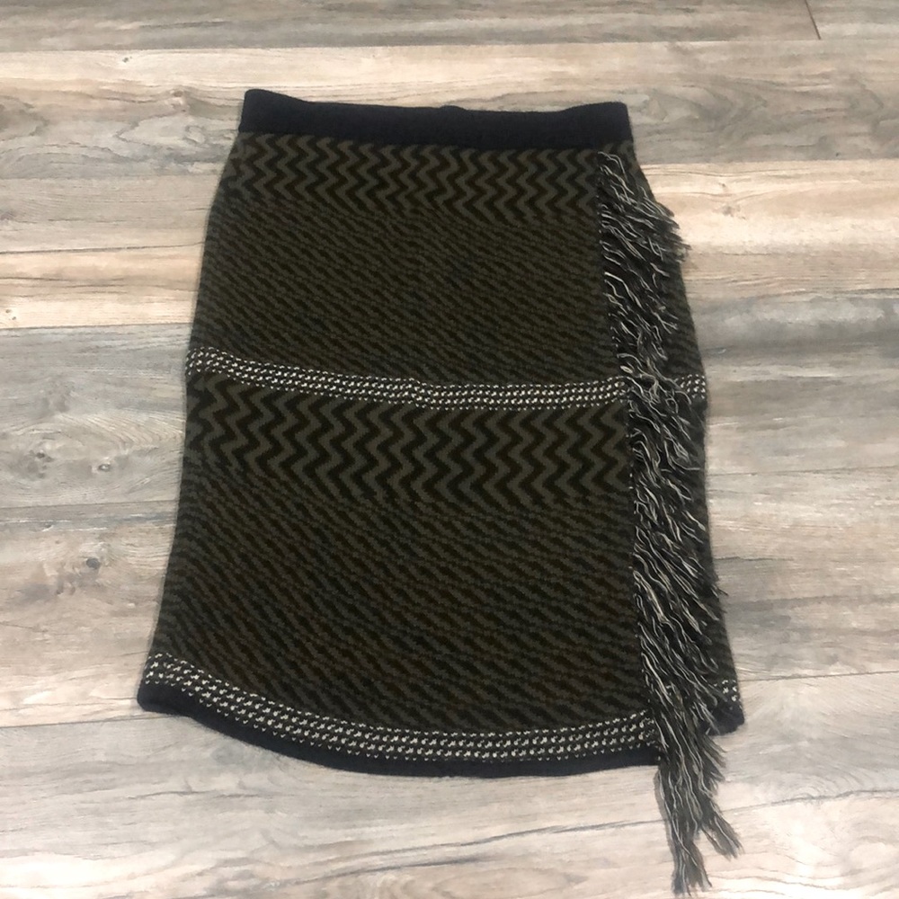 Long faux wrap wool sweater skirt